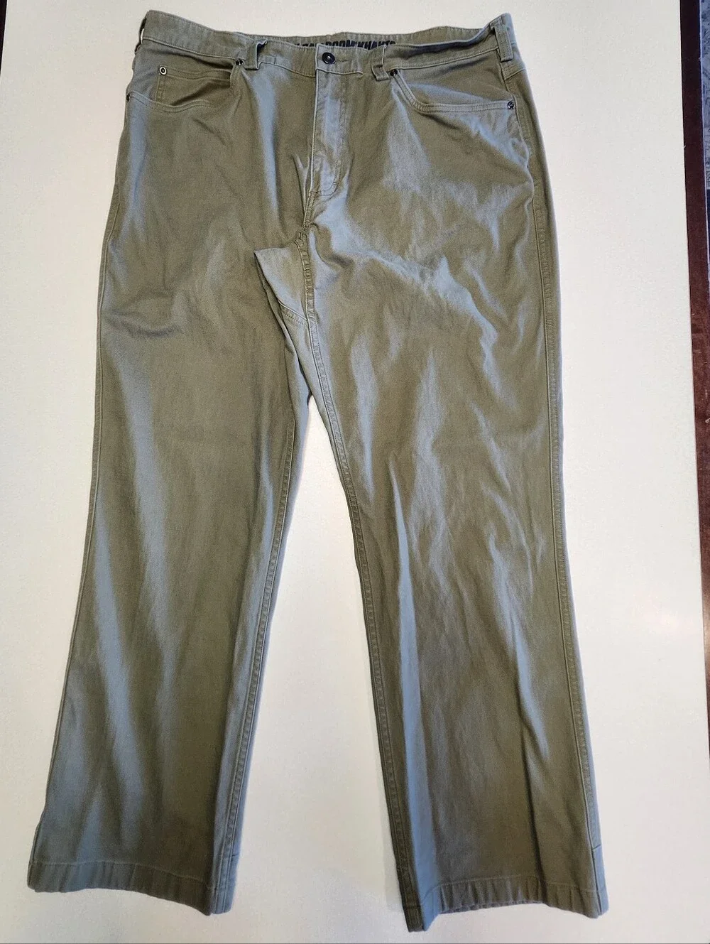 Duluth Trading Co. Flex Ballroom Khakis, Cotton Blend Olive Green Pants, 38x30